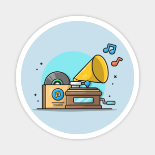 Old Music Player with Gramophone with Vinyl Cartoon Vector Icon Illustration Magnet